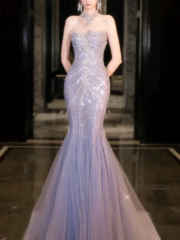 Gorgeous Lilac Tulle Beaded Wedding Prom Dress Mermaid Evening Dress Y8057 by simplepromdress