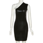 Sexy Dress Women One Shoulder Dress Solid Color Sleeveless Homecoming Dress Y1987 by simplepromdress