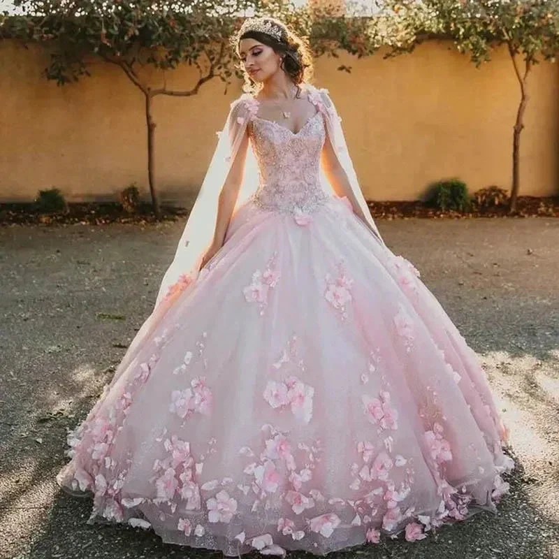 Pink Sweet 16 Dress,Pink Ball Gown With 3D Flowers,Pink Princess Dress Y2337 by simplepromdress