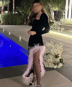 Chic Black Long Sleeves Evening Dress With Feathers Y6724 by simplepromdress