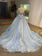 Ball Gown Blue Prom Dresses Lace Tulle Off Shoulder Evening Party Dress Y4561 by simplepromdress