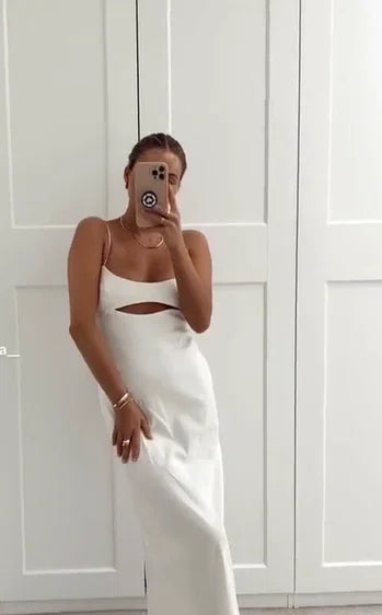White Spaghetti Straps Long Evening Dress Formal Dress Y7201 by simplepromdress