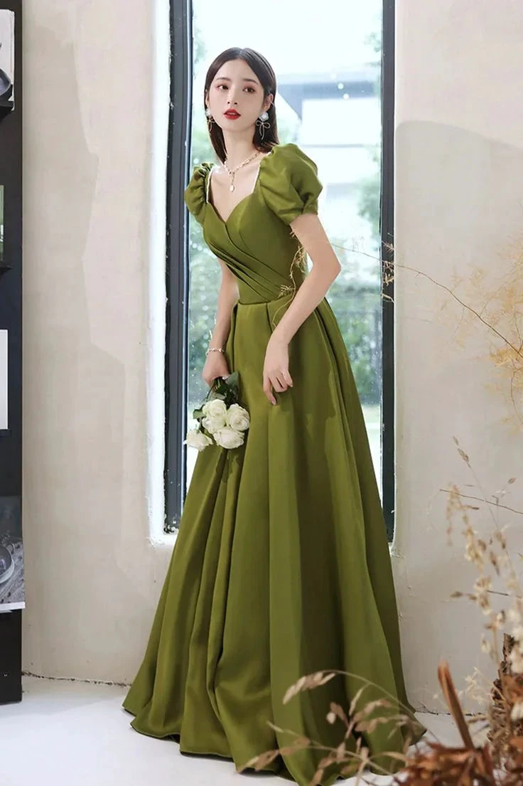 Green Satin Long Prom Dresses A-Line Evening Dresses Y7097 by simplepromdress