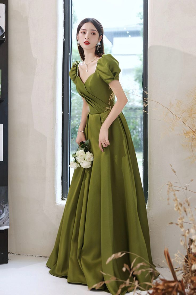 Green Satin Long Prom Dresses A-Line Evening Dresses Y7097 Main Image