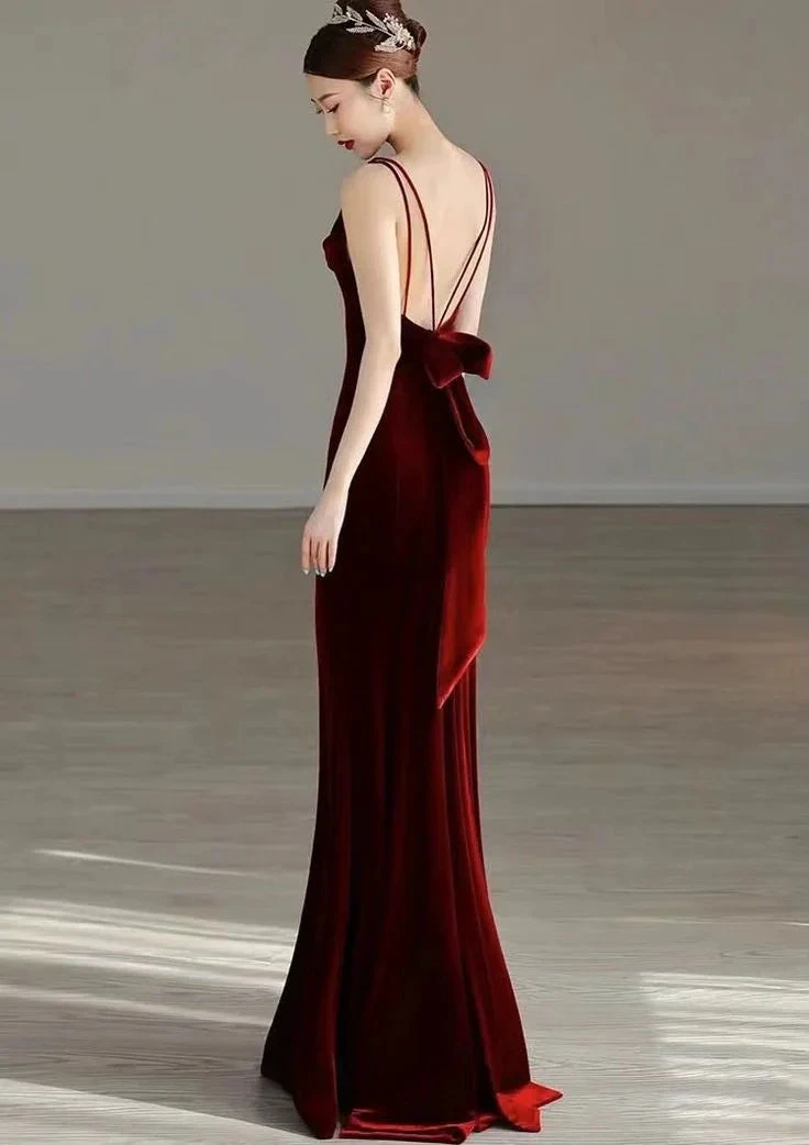 Elegant Red Velvet mermaid Evening Dress Long Prom Dress Y7824 by simplepromdress