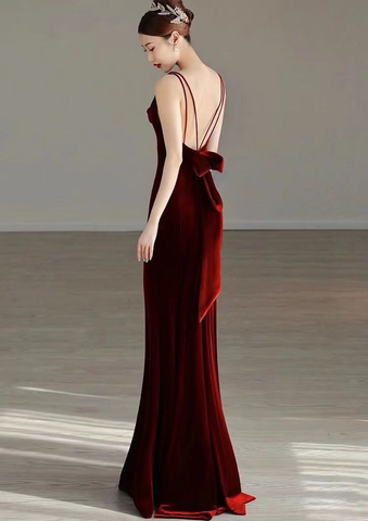 Elegant Red Velvet mermaid Evening Dress Long Prom Dress Y7824