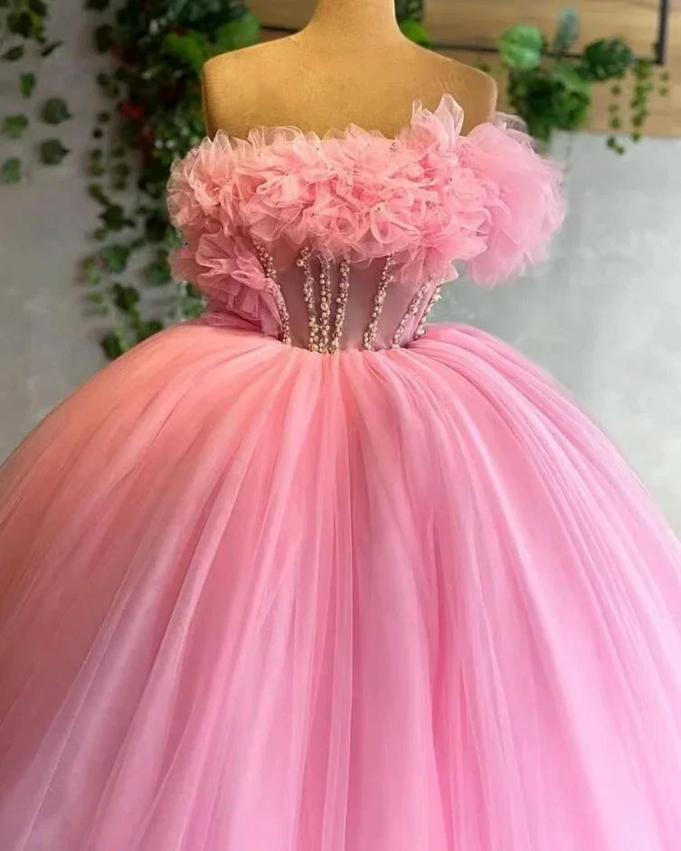 pink prom dresses, ruffle prom dresses, ball gown,puffy prom dresses, tulle evening dresses, new arrival evening dresses Y1492 by simplepromdress