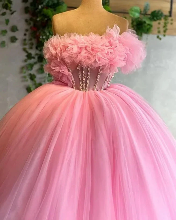 pink prom dresses, ruffle prom dresses, ball gown,puffy prom dresses, tulle evening dresses, new arrival evening dresses Y1492 by simplepromdress