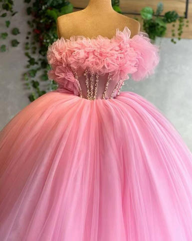 Vestidos de fiesta rosas, vestidos de fiesta con volantes, vestidos de gala, vestidos de fiesta abullonados, vestidos de noche de tul, vestidos de noche recién llegados Y1492