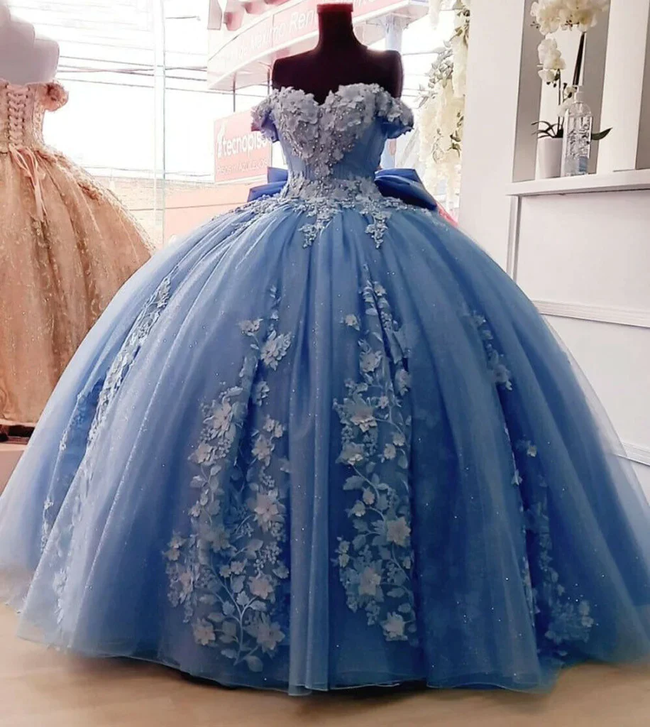Beaded Princess Quinceanera Dresses with Big Bow Sweet 15 16 Ball Gown Y1485 Hover Image