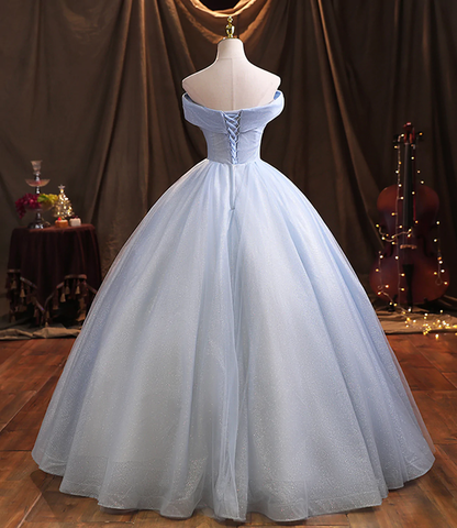 Vestido largo de fiesta con encaje de tul azul Y1293