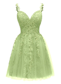 Backless Short Cocktail Dress with Appliques Spaghetti Straps Homecoming Dress Y2418 by simplepromdress