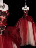 Beautiful Burgundy Tulle Sequins Ball Gown Formal Prom Evening Dress Y8010 by simplepromdress