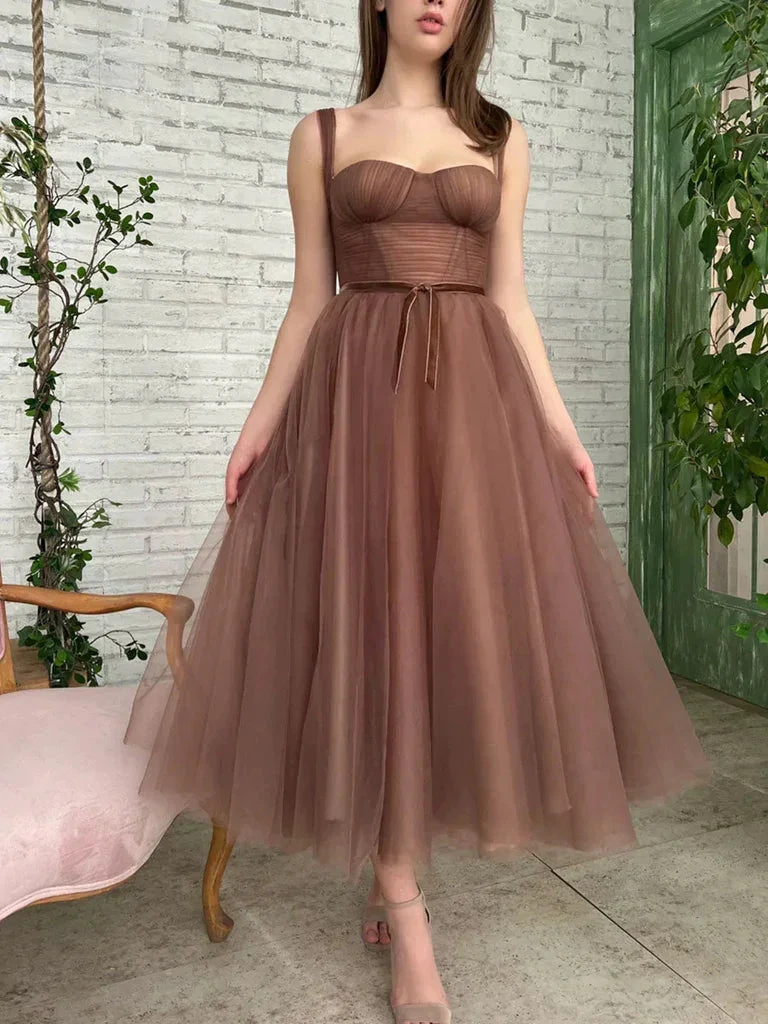Brown Tea Length Prom Dresses Tea Length Brown Formal Homecoming Dresses Y228 by simplepromdress