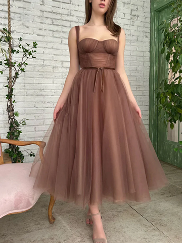 Brown Tea Length Prom Dresses Tea Length Brown Formal Homecoming Dresses Y228