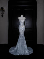 Beautiful Mermaid Sequin Beaded Evening Dress Blue Tulle Prom Dress Y8690 by simplepromdress
