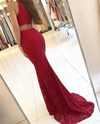 Elegant Burgundy Mermaid Lace Evening Dresses Y771 by simplepromdress