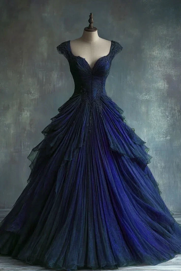 Elegant Blue Tulle Lace Ball Gown Formal A Line Quinceanera Dress Y7797 by simplepromdress