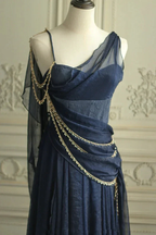 Vintage Navy Blue Chiffon A Line Prom Dress Evening Dress Y8292 by simplepromdress