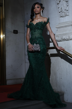 Luxury Black Sequin Mermaid Prom Dress – Illusion Corset Bodice with 3D Beaded Lace & Off-the-Shoulder Detail | 2026 Gothic Glamour Evening Collection (ZD17397)