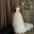 Dreamy White Strapless Lace Corset Bodice Tulle Ball Gown Wedding Dress SW224