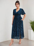Plus Size A-Line V-Neck Velvet Tea-Length Mother of the Bride Dress by Dreamylily