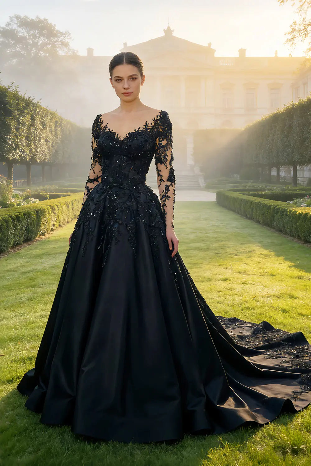 Black Luxury Gothic Wedding Dress Bridal Gown Heavy Beading  SW559