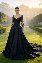 Black Luxury Gothic Wedding Dress Bridal Gown Heavy Beading  SW559