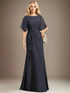 A-line Scoop Floor-Length Chiffon Mother of the Bride Dress With Cascading Ruffles Beading Sequins by Dreamylily