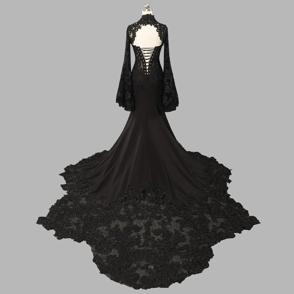 Black Luxury Gothic  Wedding Dress Sheer Lace Mermaid  SW562