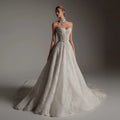 Luxury Ivory Strapless Lace Train Wedding Dress with Scarf SW166