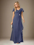 Stormy A-Line V-Neck Ruched Chiffon Dress by Dreamylily