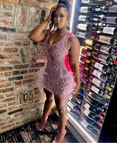 Luxurious Heavy Beaded Pink Homecoming Dress 22nd Birthday Outfit Dress Y1828