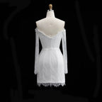 Luxury Ivory Off-the-Shoulder Long Sleeve Lace Mini Wedding Dress SW170