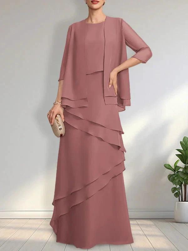 Sheath Scoop Floor-Length Chiffon Mother of the Bride Dress by Dreamylily