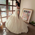 Elegant Ivory Strapless Ruched Satin Ball Gown Wedding Dress SW234