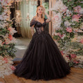 Black Luxury Gothic Wedding Dress  Sheer Corset 3D Floral Tulle  SW556