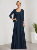 A-line Square Floor-Length Lace Chiffon Mother of the Bride Dress With Sequins by Dreamylily