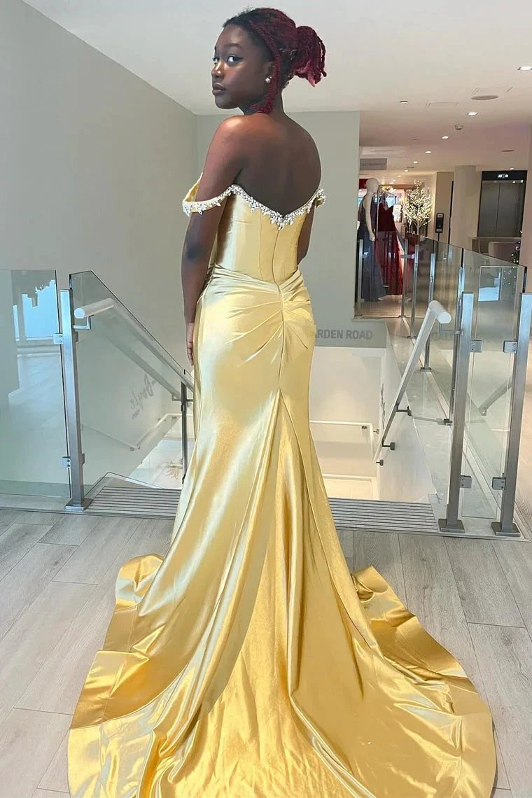 Bellamy | Mermaid V Neck Red Satin Slit Prom Dress with Beading by KissProm