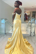 Bellamy | Mermaid V Neck Red Satin Slit Prom Dress with Beading by KissProm