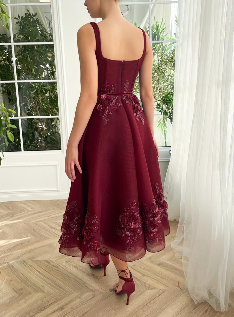 Burgundy Ankle length square neck Homecoming Dress (ZD10367)