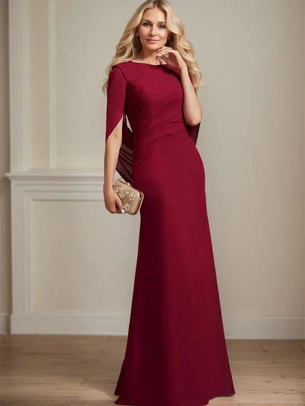 Trumpet/Mermaid Boat Neck Floor-Length Chiffon Mother of the Bride Dress With Pleated by Dreamylily