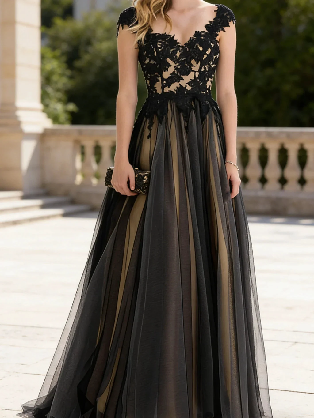Enchanting Black Lace and Tulle Formal Evening Gown by ZAPDRESS