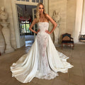 Luxury White Strapless Lace Mermaid Wedding Dress with Overskirt SW226