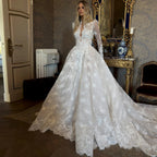 Luxury White High Neck Sequin Long Sleeve Lace A-Line Wedding Dress SW211