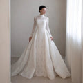 Luxury High Neck Lace Wedding Dress with Overskirt SW541