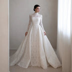 Luxury High Neck Lace Wedding Dress with Overskirt SW541