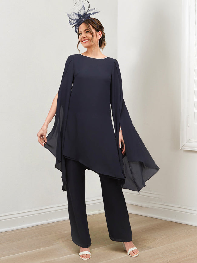 Chiffon Scoop Mother of the Bride Pantsuits Hover Image