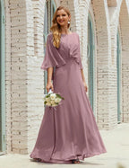 Sunnderly Bridesmaid Dress Women Long Sleeve V-Neck Chiffon Formal Wedding Party Dress SY28018 by numbersea