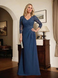 Sheath/Column V-Neck Illusion Floor-Length Lace Chiffon Mother of the Bride Dress With Pleated Sequins by Dreamylily